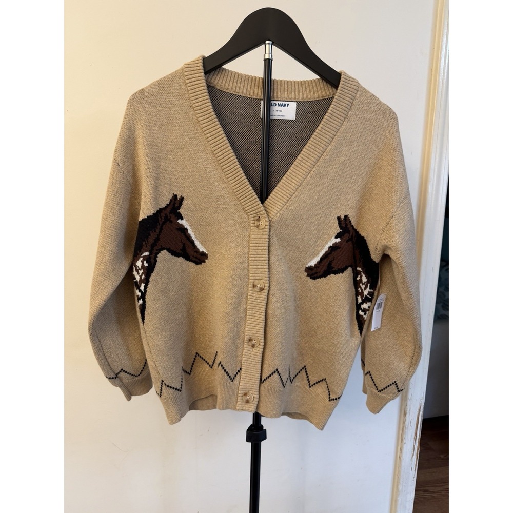Old Navy Girls Horse Slouchy Woven Knit Cardigan Sweater Size L (10-12)